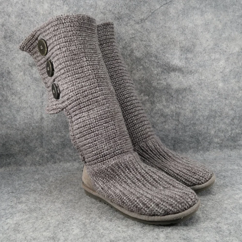 UGG Boots Womens 5 Classic Cardy Button Knit Slouch Pull On Grey Winter Tall